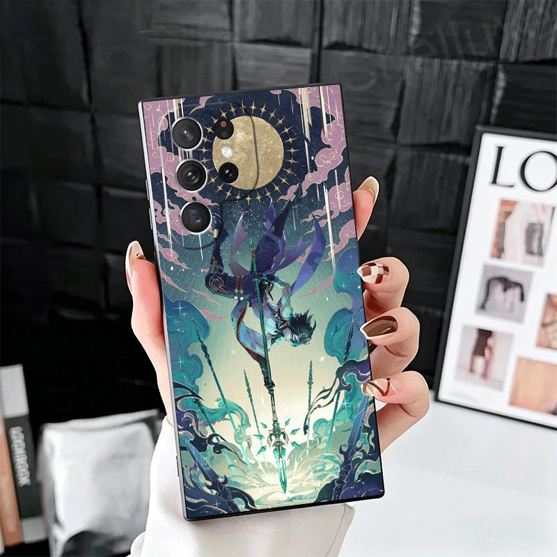 Genshin Impact Xiao Weiche Handyhülle für Samsung Galaxy S26 S25 Edge S24 Ultra S23 Plus S22 S21 FE S20 Schwarze Rückseite