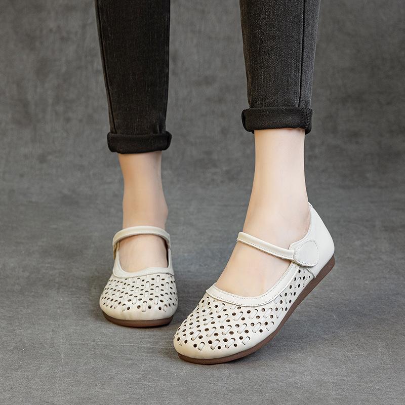 Fashion GKTINOO Genuine Leather Sandals 2025 Summer New Breathable Hollow Soft Sole Shallow Comfortable Women's Flat Shoes