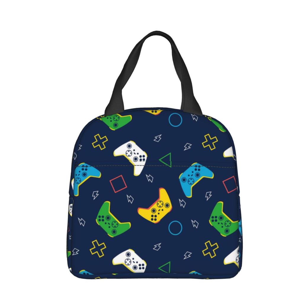 Cartoon Game Console Pattern Insulated Lunch Bags Cooler Bag Reusable Portable Tote Lunch Box Food Handbags Work Outdoor