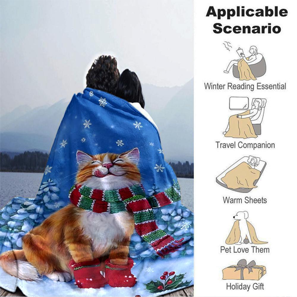 Winter Cat Snowscape Blanket Soft Throw Blanket For Home Bedroom Bed Sofa Travel Office Solid Christmas Blanket