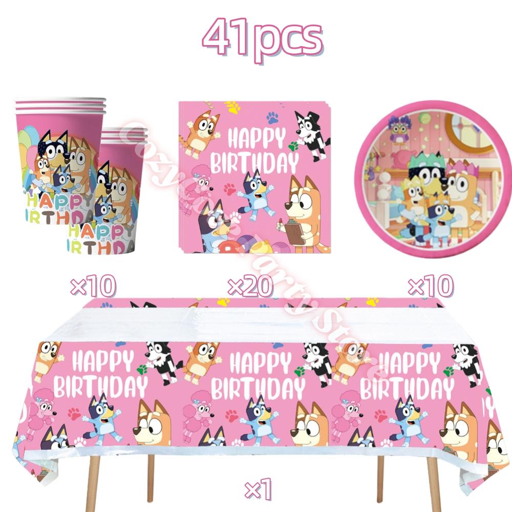 Pink Bluey Birthday Party Decoration Set Bingo Puppy Cup Plate Napkins Balloons For Kids Favors Gifts Photo Booth Baby Shower