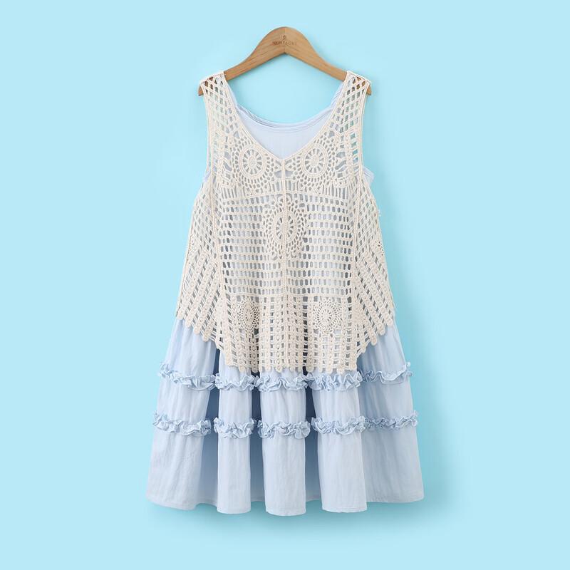 Montagut Girls' Ruffle Crochet Sleeveless A-Line Dress