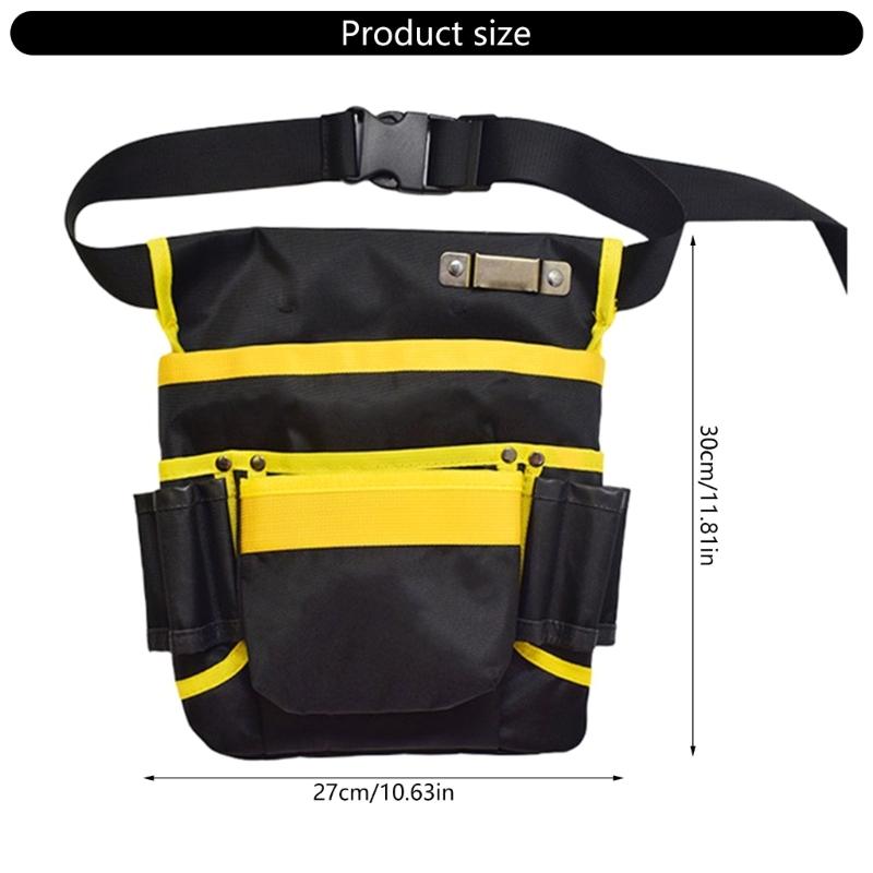 Waterproof Canvas Tool Belt Pouch Multi Pockets Tool Waist Pack Bag for Electricians with Ergonomic Waist Belt Designs