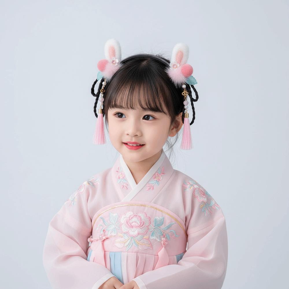 Tassel Children Wig Headband Flower Ancient Style Red Hairband Lovely Hanfu Headwear Daily