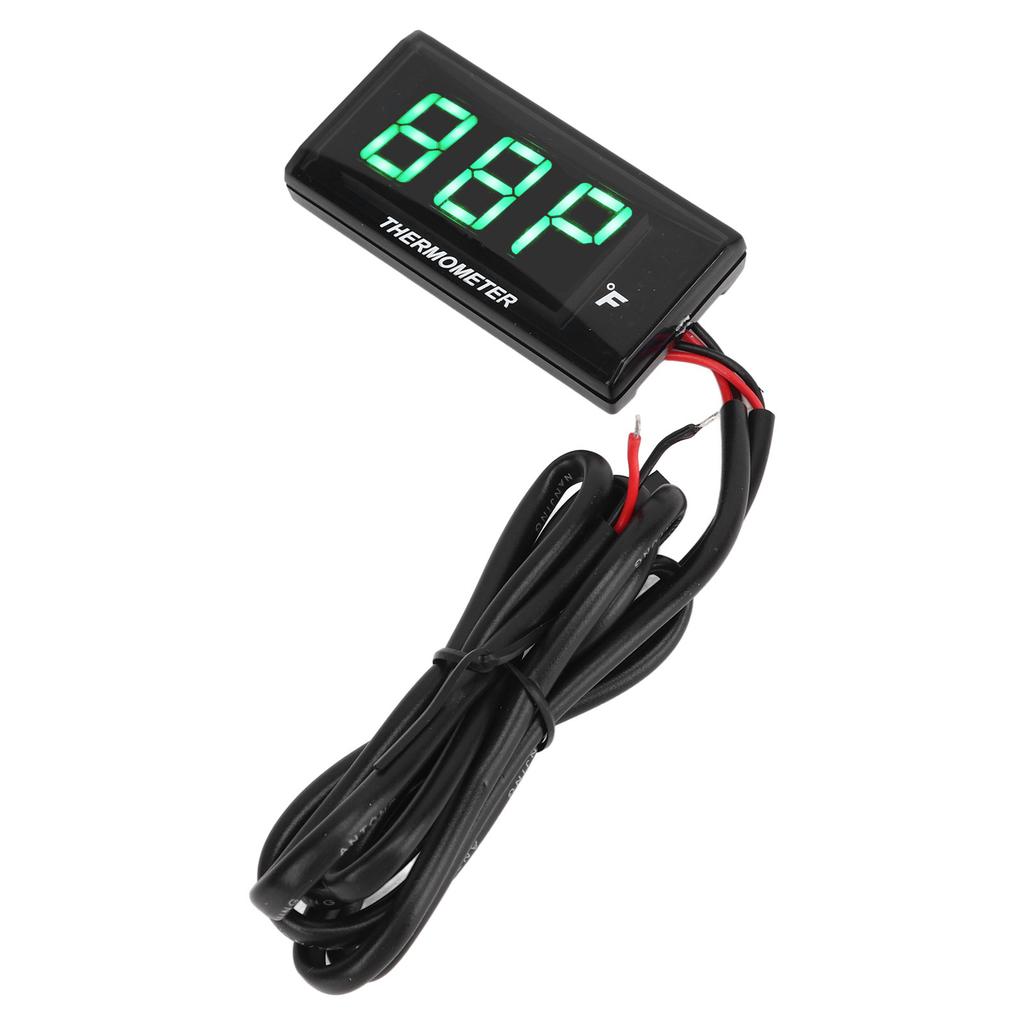 LCD Motorcycle Thermometer Ultra Thin Waterproof Water Temp Meter with 10MM Sparking Plug Adapter DC12V Green