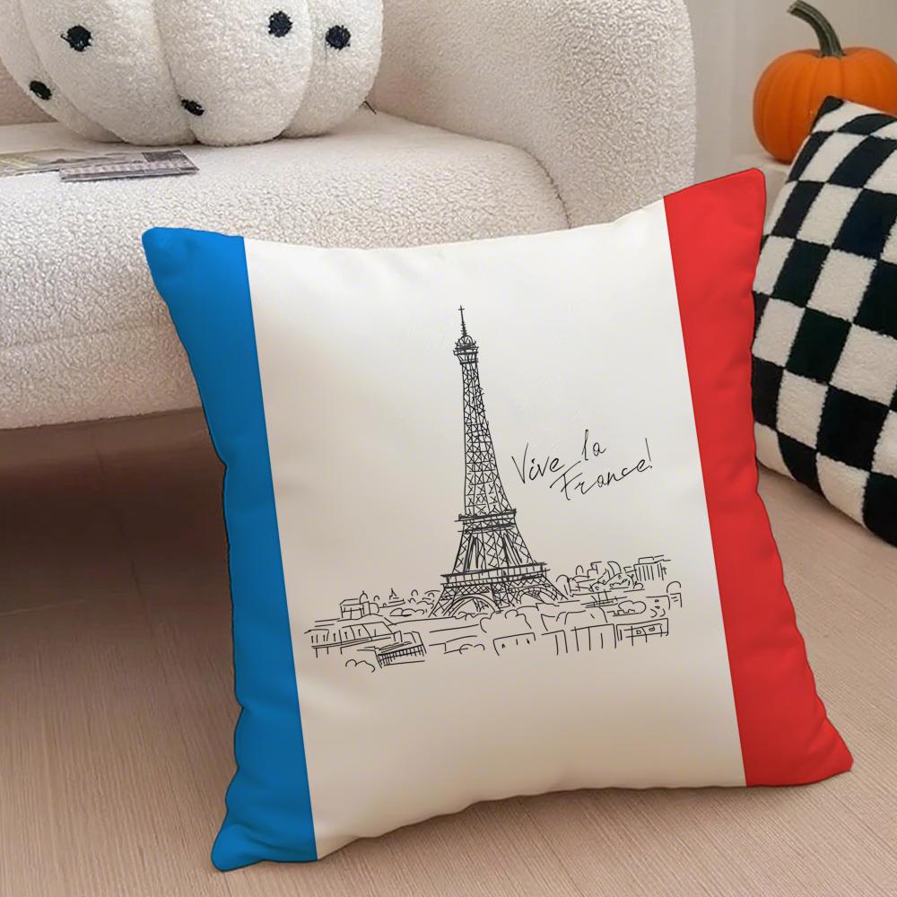 City Romantic Paris France Cushion Cover Throw Pillow Cover Hidden Button Durable Polyester Chair Cushion