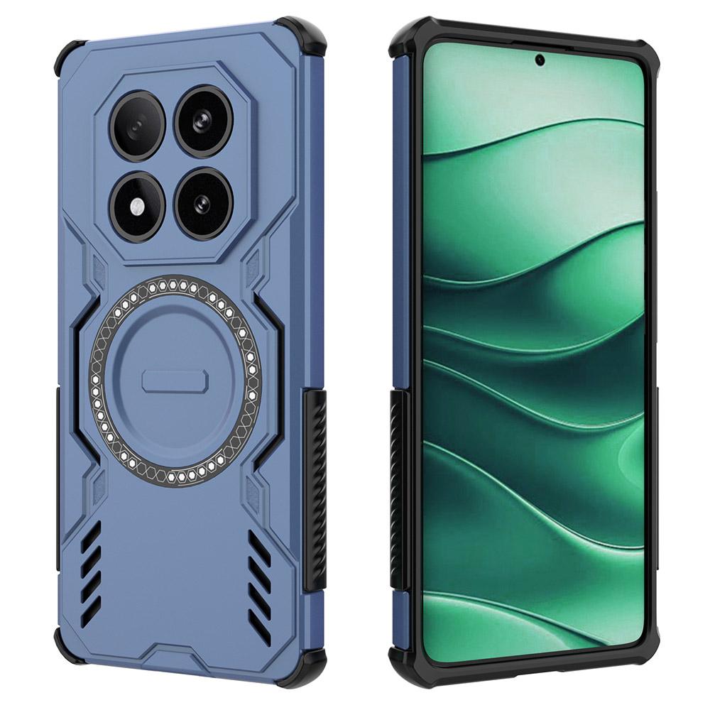 

For Xiaomi Redmi Note 14 Pro 5G/Poco X7 5G Magnetic Case Butterfly Armor Hollow Heat Dissipation PC+TPU Phone Cover Blue