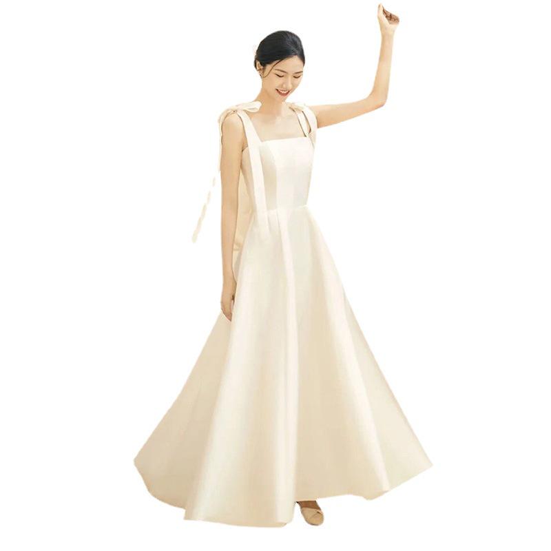 2025 Simple Forest Style Satin Spaghetti Strap French Wedding Dress
