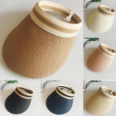 Καπέλα ηλίου για γυναίκες Φαρδιά ψάθινα γείσα Γυναικείες πτυσσόμενες προσωπίδες παραλίας Καλοκαιρινό ρολό αλογοουρά Καπέλο παραλίας