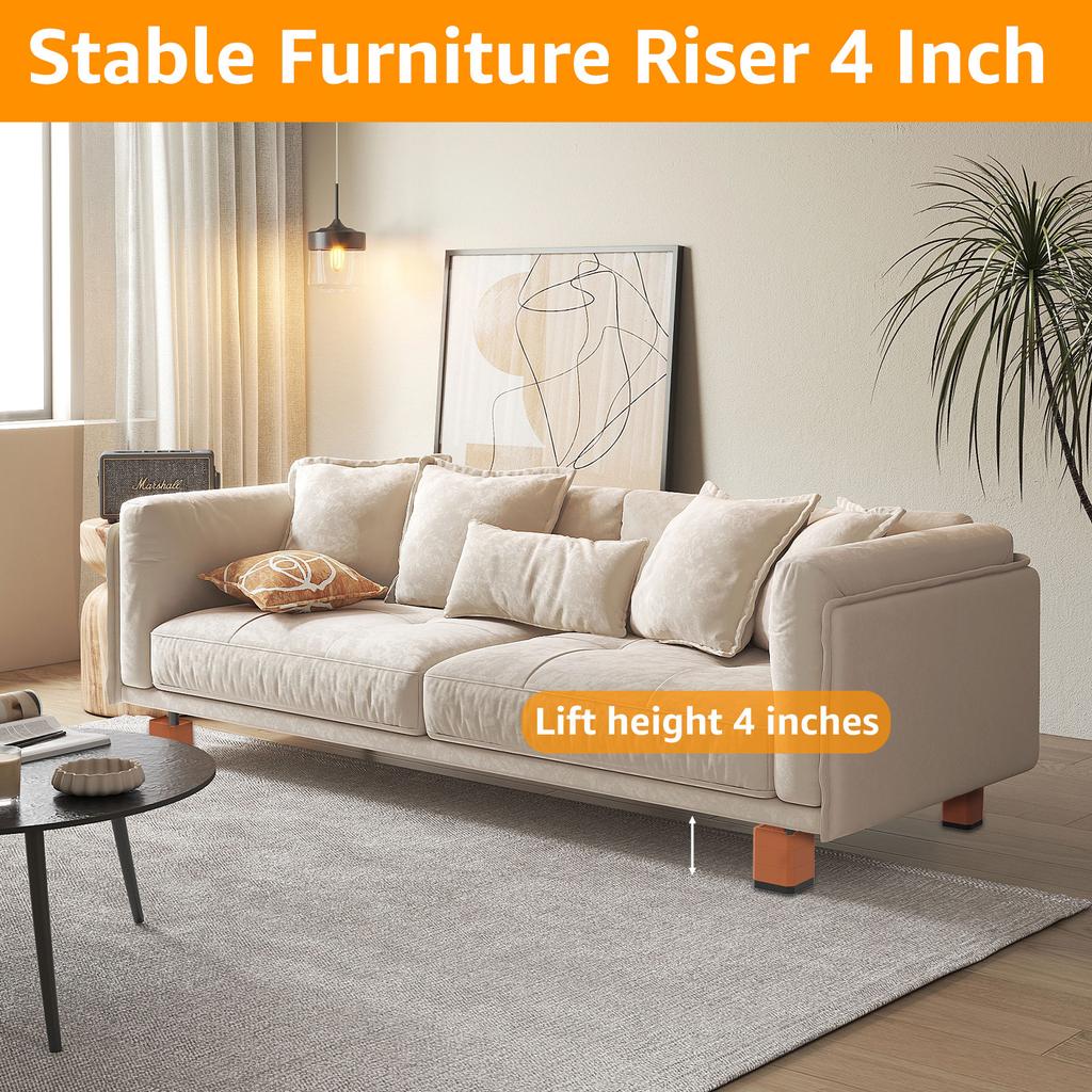 4 Stück 4 Zoll Betterhöher 3-lagig abnehmbare Tischbeine Schwerlast Quadratische Möbelerhöher für Sofa Tisch Stuhl
