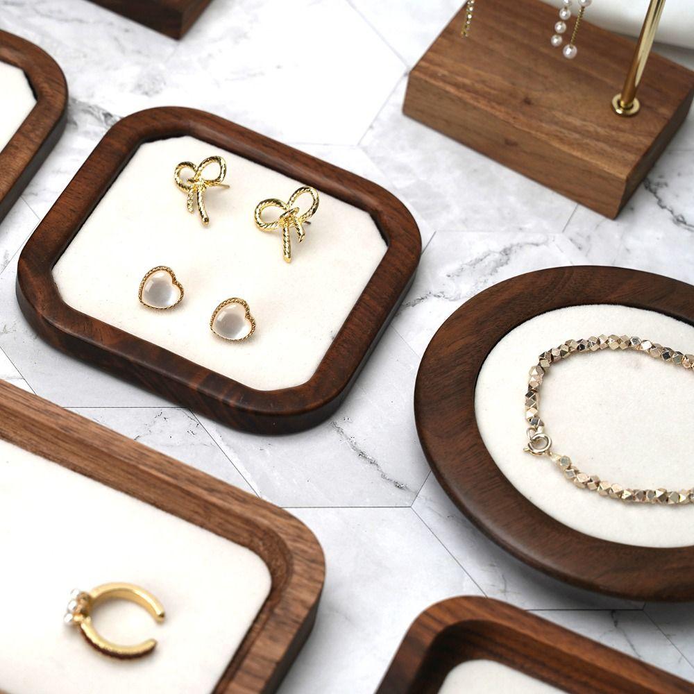 Exquisites Holzringtablett Geometrie Ring Ohrringhalter Mehrzweck Ohrring-Präsentationstablett Geschäft