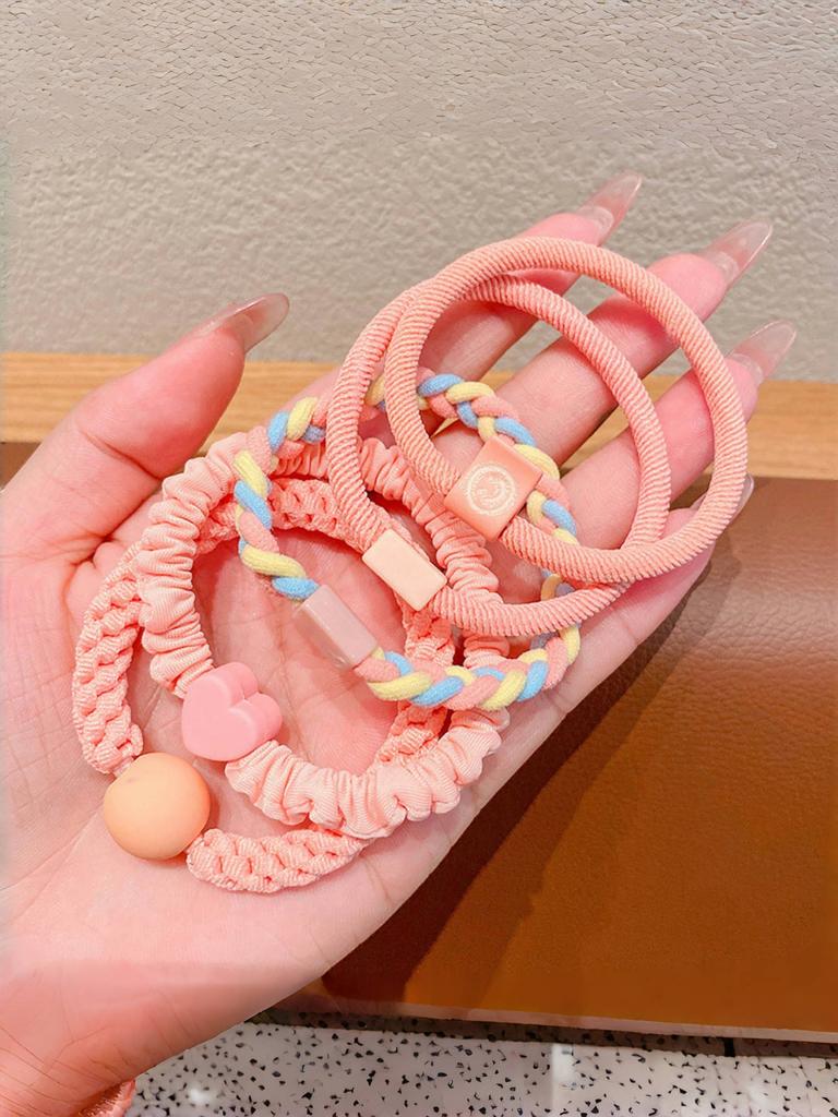 5PCS/ Set of Girls' Macaron Color Hair Band Suitable for Bun Head Ponytail Colored Rubber Band Girls Hair Tie