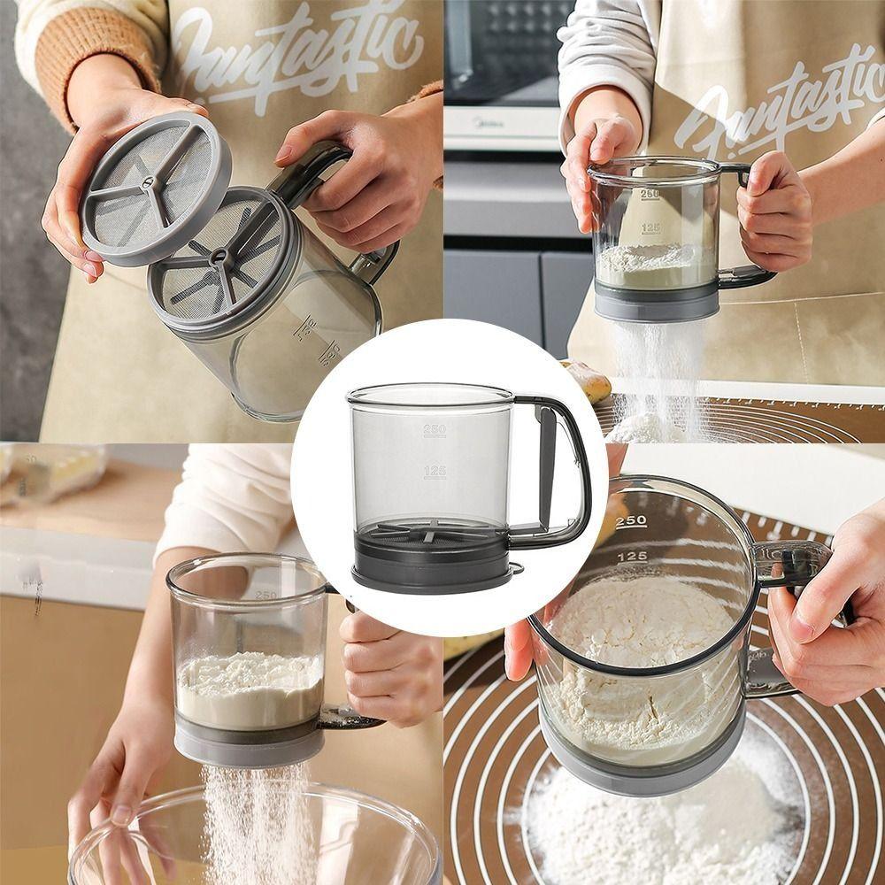 Semi-automatic Cup Flour Sieve Handheld Kitchen Baking Supplies Powder Flour Sieve Double Layer 40 Mesh Fine Mesh Strainer Cup