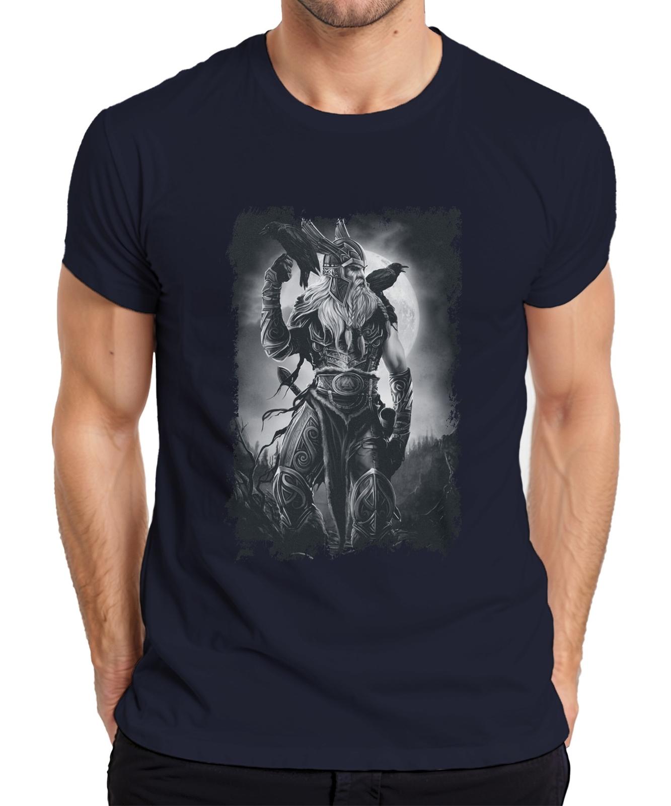 Viking Warrior Raven Odin Norse Mythology Moon Runes Grunge Men s T-Shirt- S