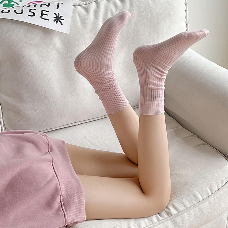 Wool Socks Children'S Stacking Socks Season Thickened Warm Solid Color Retro Versatile Sweat-Absorbing Deodorant Medium Tube Socks
