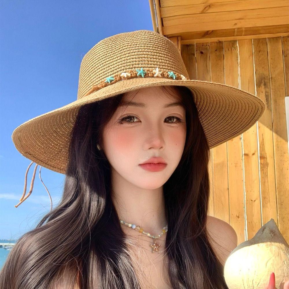 Sun Protection Woven Hat Wide Brim Sunshade Hat New Straw Hat  Seaside Beach