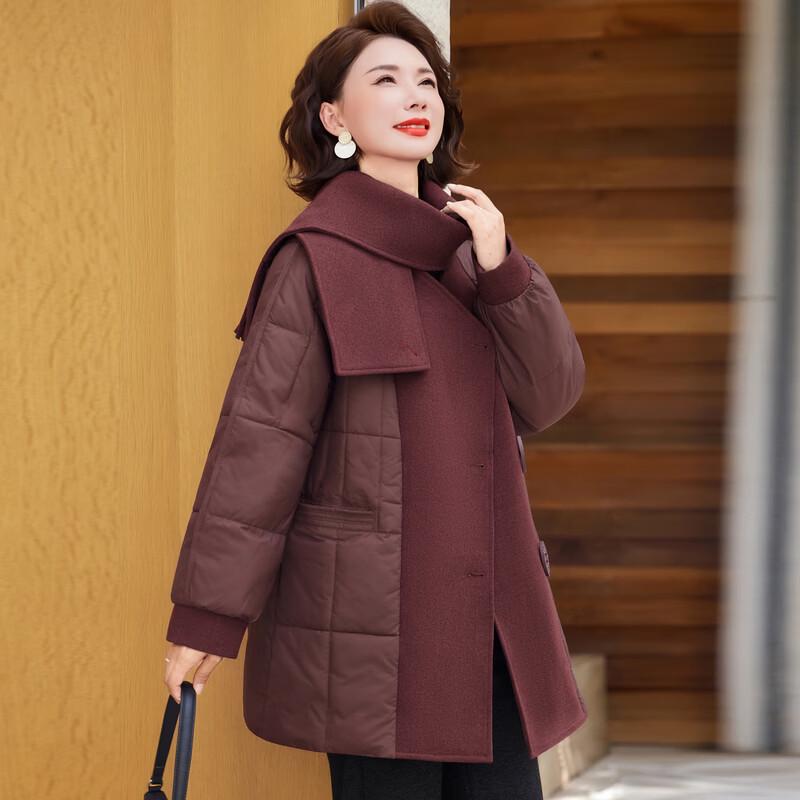 TUCANO Women's Warm Knit-Spliced Winter Jacket with Scarf Collar