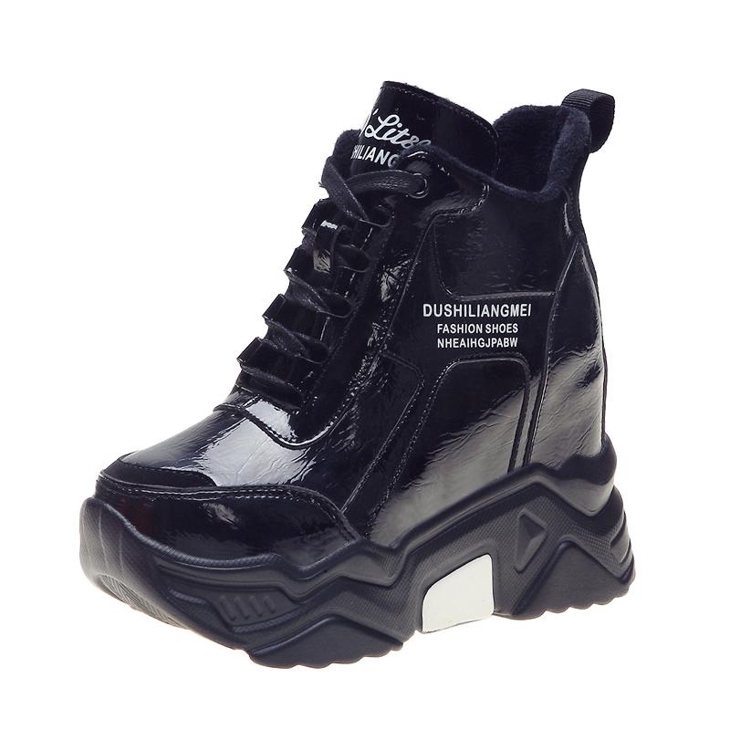 

Rimocy/металлические серебристые массивные кроссовки на платформе, женские зимние теплые повседневные туфли на очень высоком каблуке, женские ботинки, увеличивающие рост Mujer 38