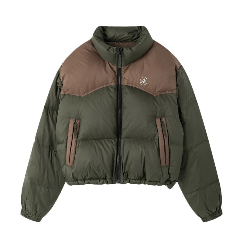 Contrast color down jacket women's short winter new loose thickened stand-up collar fashionable white duck down jacket tide