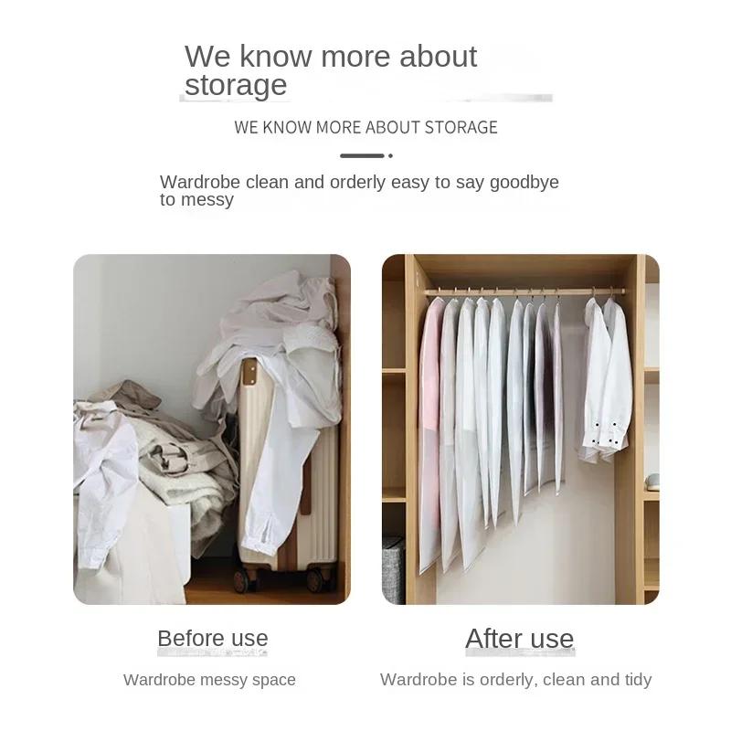 5pcs Clothes Dust Cover Transparent Thickened Washable Dust Bag PEVA Household Dust Cover Coat Suit Cover Hanging Clothes Bag