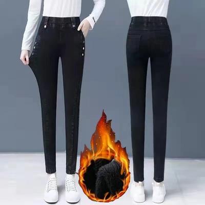 Warm Skinny Denim Pants Winter Plus Velvet Stretch Pencil Jeans Women Big Size 34 Vintage Slim Thicken Jean High Waist Leggings