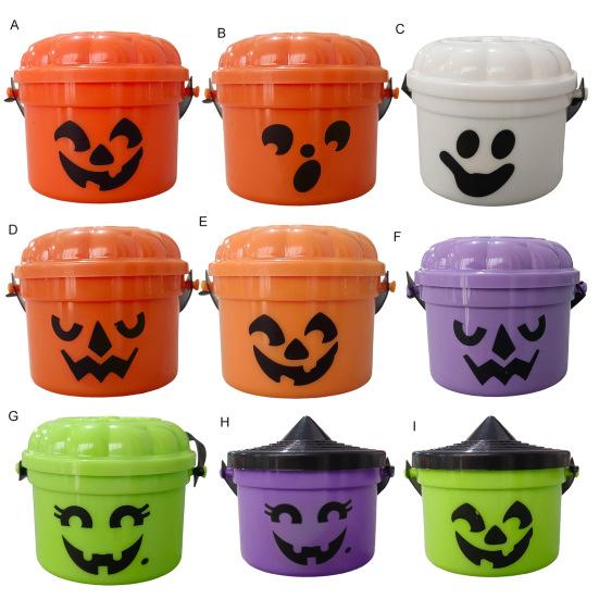 Halloween Trick or Treat Buckets with Handle Portable Plastic Candy Holder Small Pumpkin Pail for Children Halloween Party Supplies