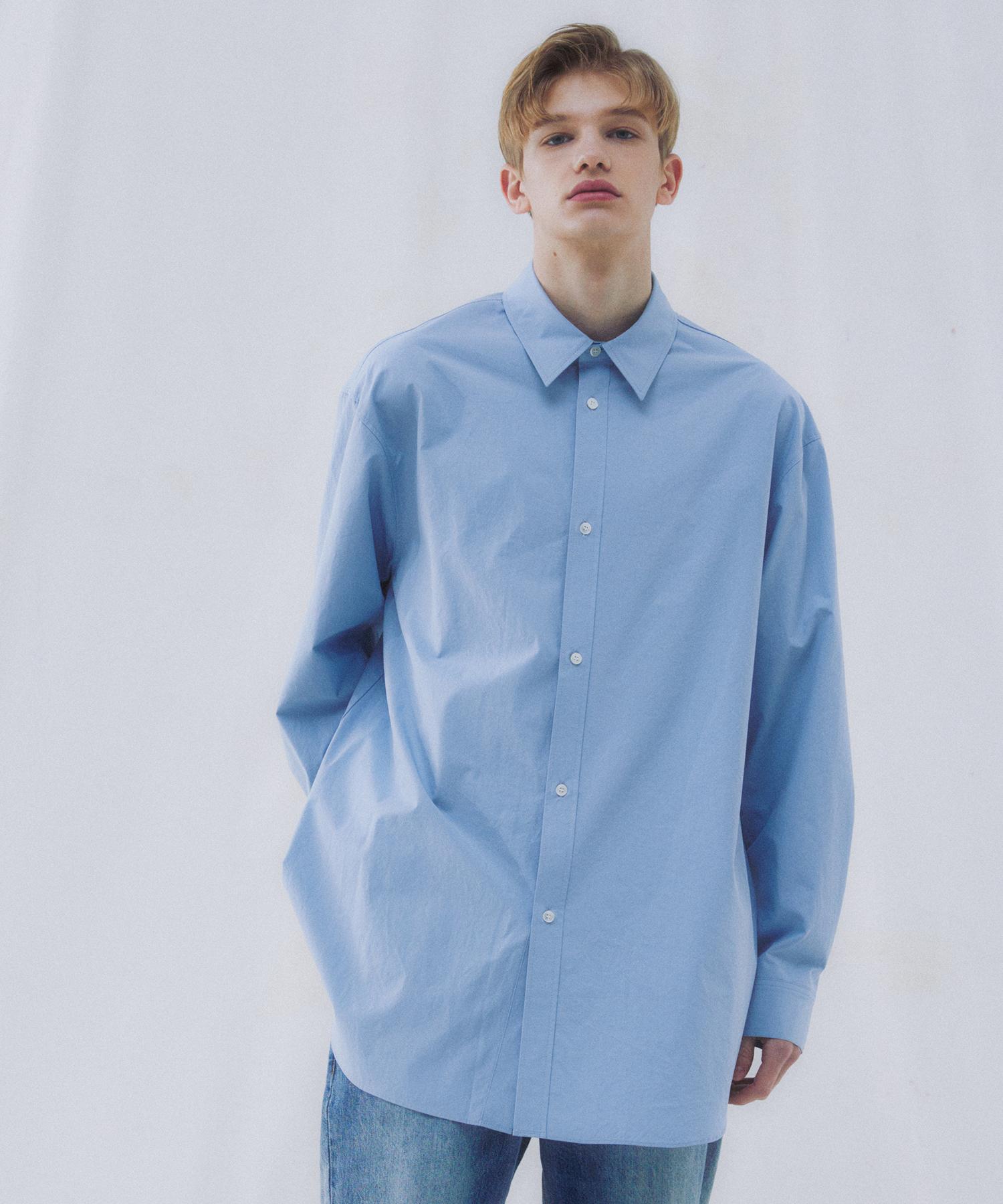 Pinned Look Essential Papery Touch Oversized Shirts (Sky Blue) Sky Blue/S