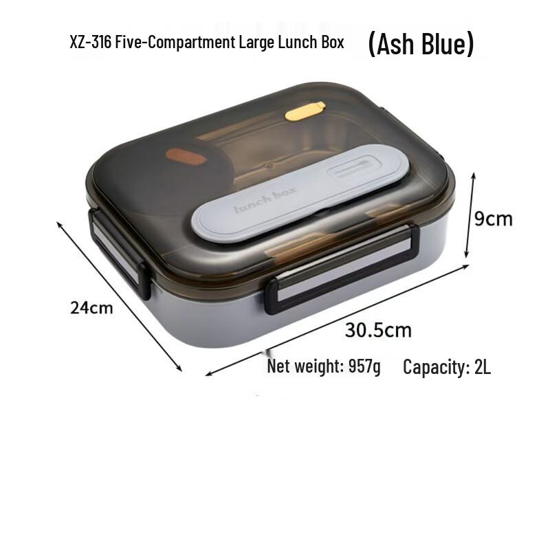 316 Stainless Steel Five-Compartment Insulated Lunch Box 5 Compartment Large