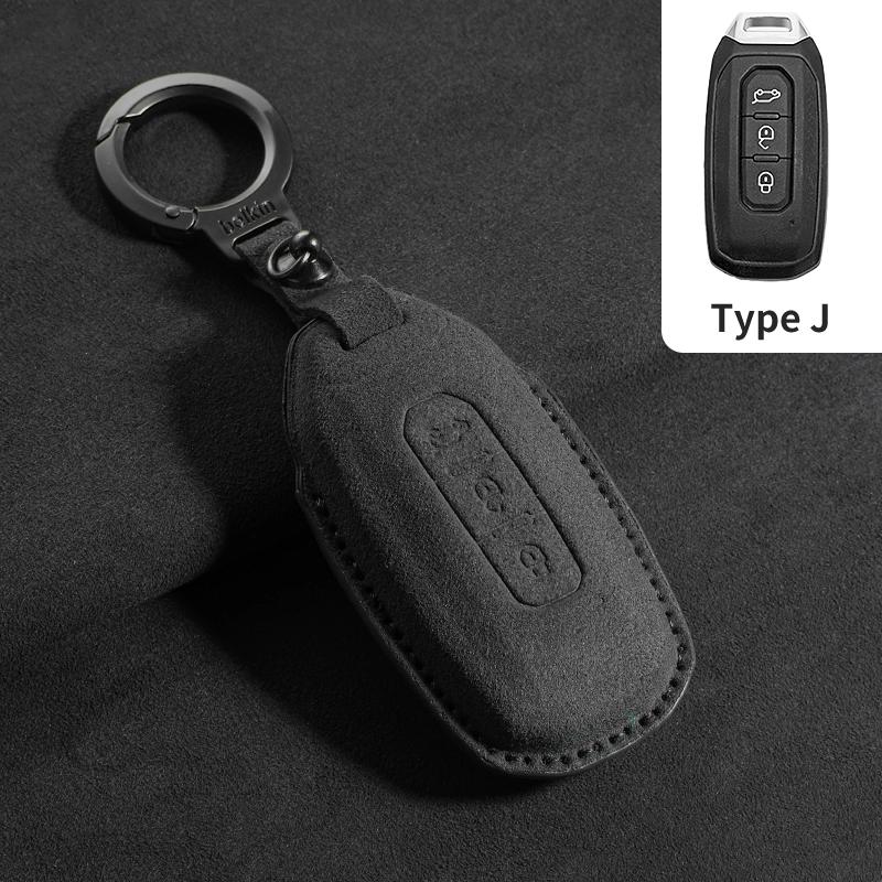 

Suede Leather Car Smart Remote Key Case Cover Case For Ford Territory EV Bag Shell Holder Protector Key Chain Auto Accessories