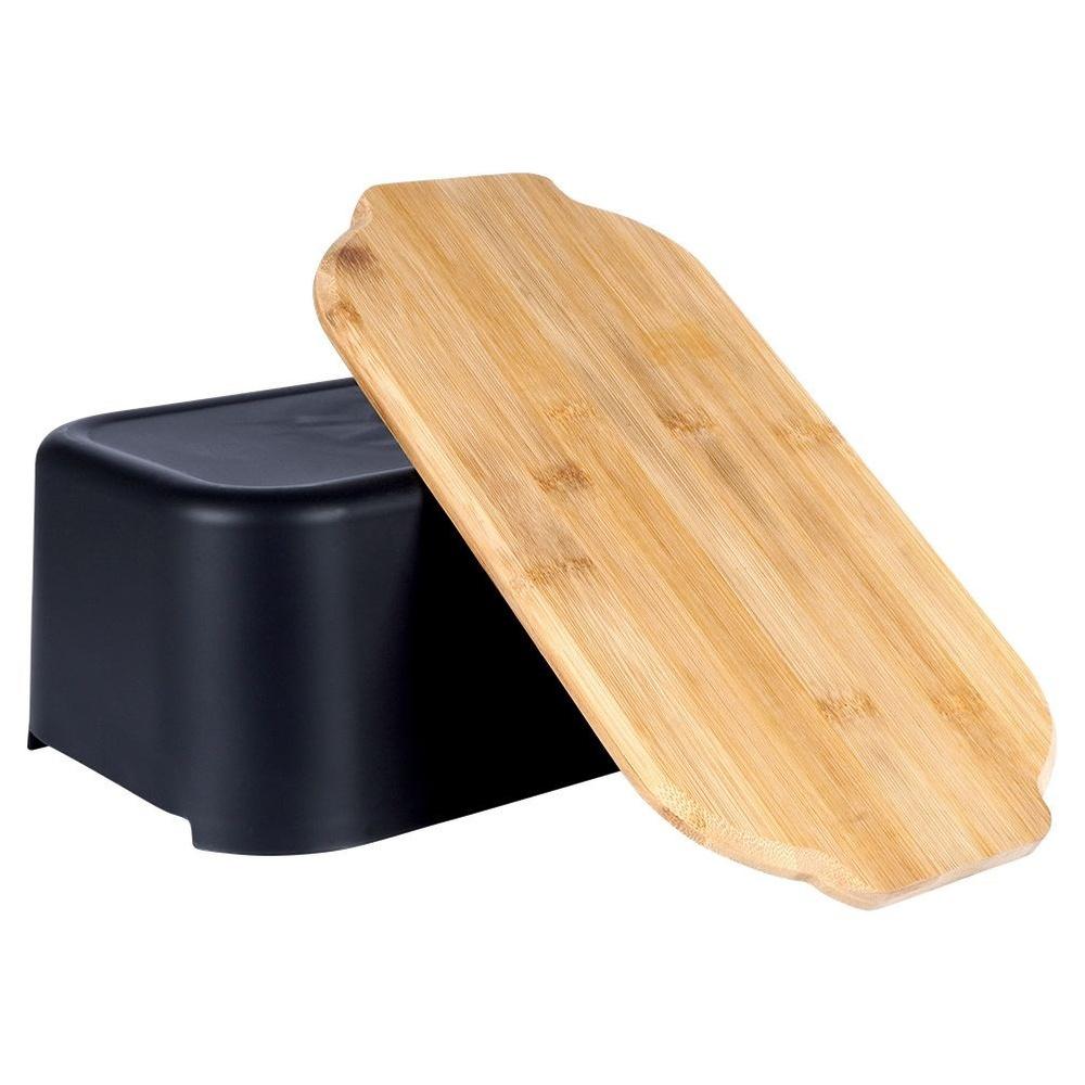Black Bread Bin with Bamboo Lid 33cm