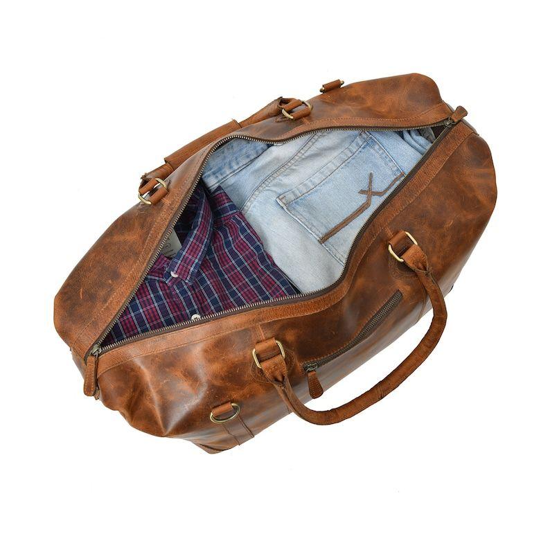 Handmade Distressed Leather Duffle Bag: Weekender Travel Bag