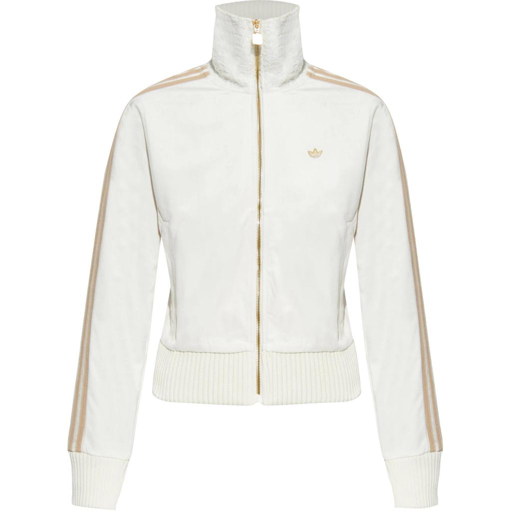Adidas Originals Logo Embroidered Striped Zip-Up Long Sleeve Stand Collar Jacket Women jackets White IX1057