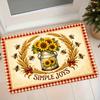 1pc Flannel Doormat, Rustic Style Sunflower Wheat Stalk Bee Red Plaid Entryway Mat, Non-Slip Kitchen and Bathroom Floor Mat, Simple Joys Themed Printe