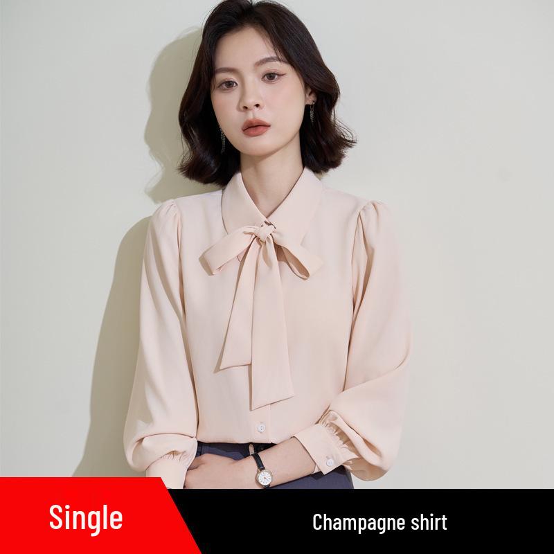 

Champagne Women s Petite Bow Long Sleeve Shirt - Professional Spring/Autumn 2025 Interview Top M