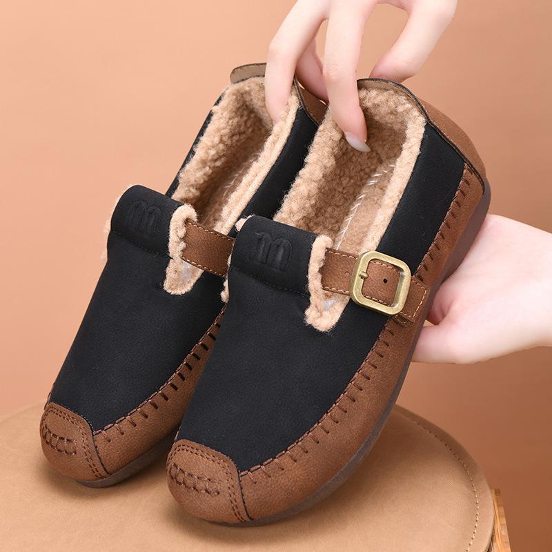 Women's Non-Slip Moccasin Shoes Snow Boots Warm Winter Warm Short Boots for Women Outdoor Fur Lined Faux Suede Fuzzy Fleece Lining Walking Shoes
