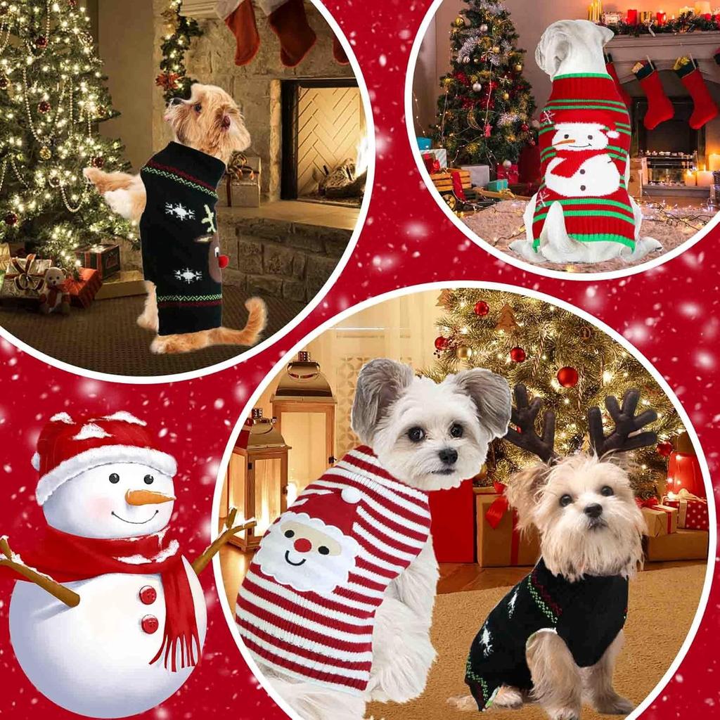 3-Pack Christmas Dog Sweaters Christmas Dog Sweater Santa Claus Sweater Snowman Sweater Knitted Sweaters for Small Dogs