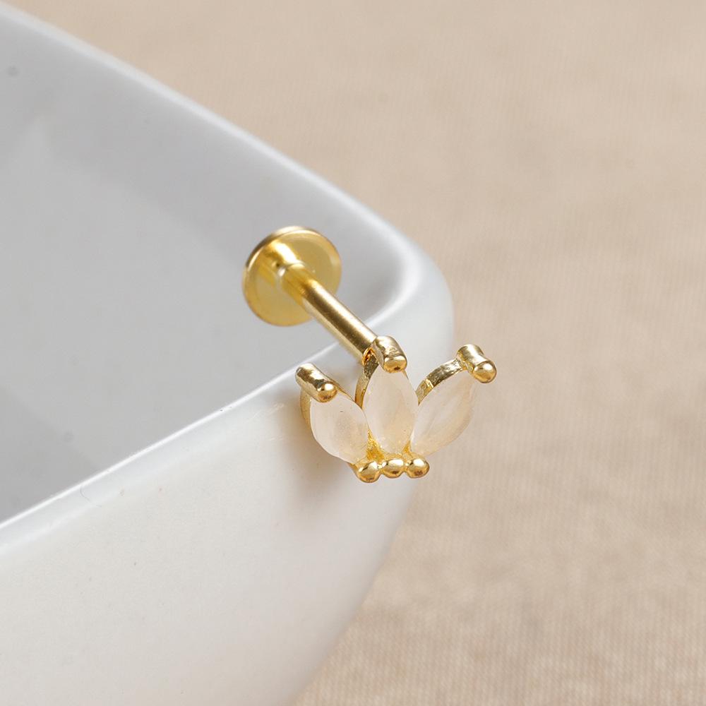 Sterling Silver Opal Threaded Cartilage Stud Earrings