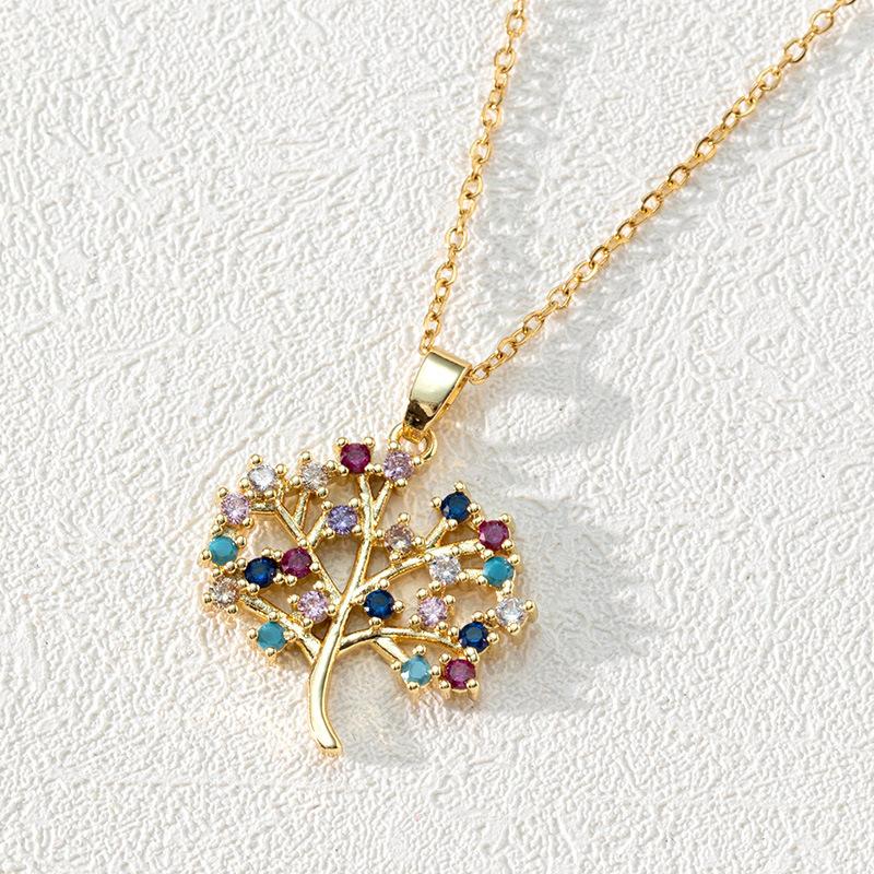 Modische Ausgesägte Lebensbaum Anhänger Halskette Gold Zirkon Schlüsselbein Kette Zarte Damen Halskette