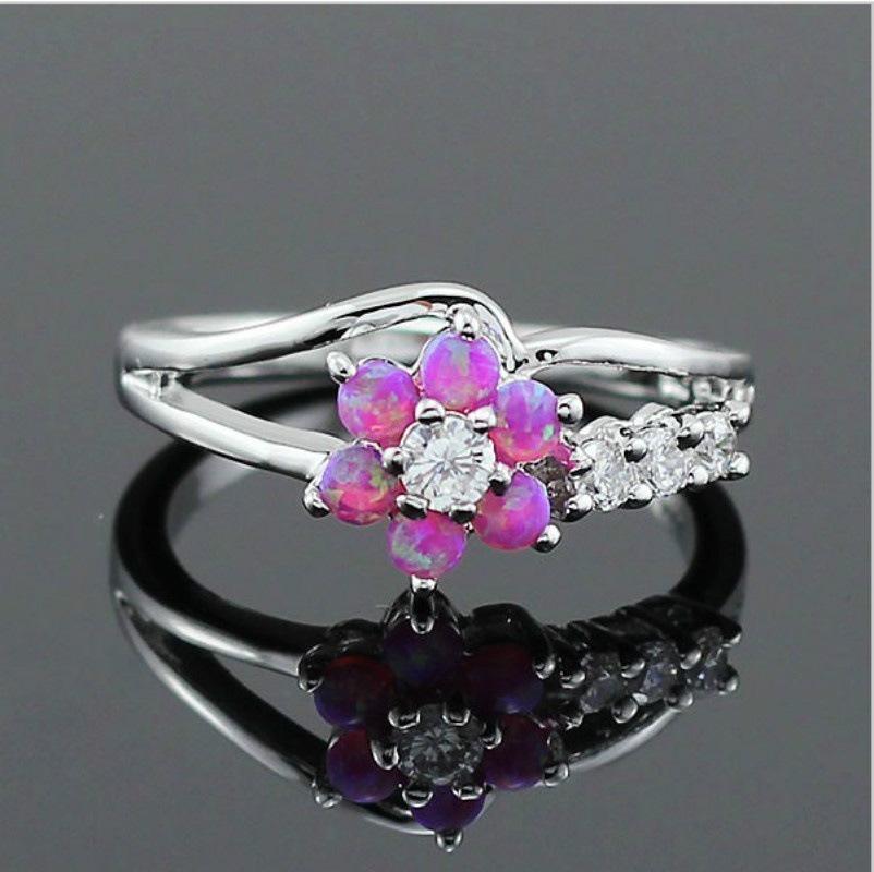 Stylish Diamond Flower Opal Ring - European and American Fashion Jewelry
