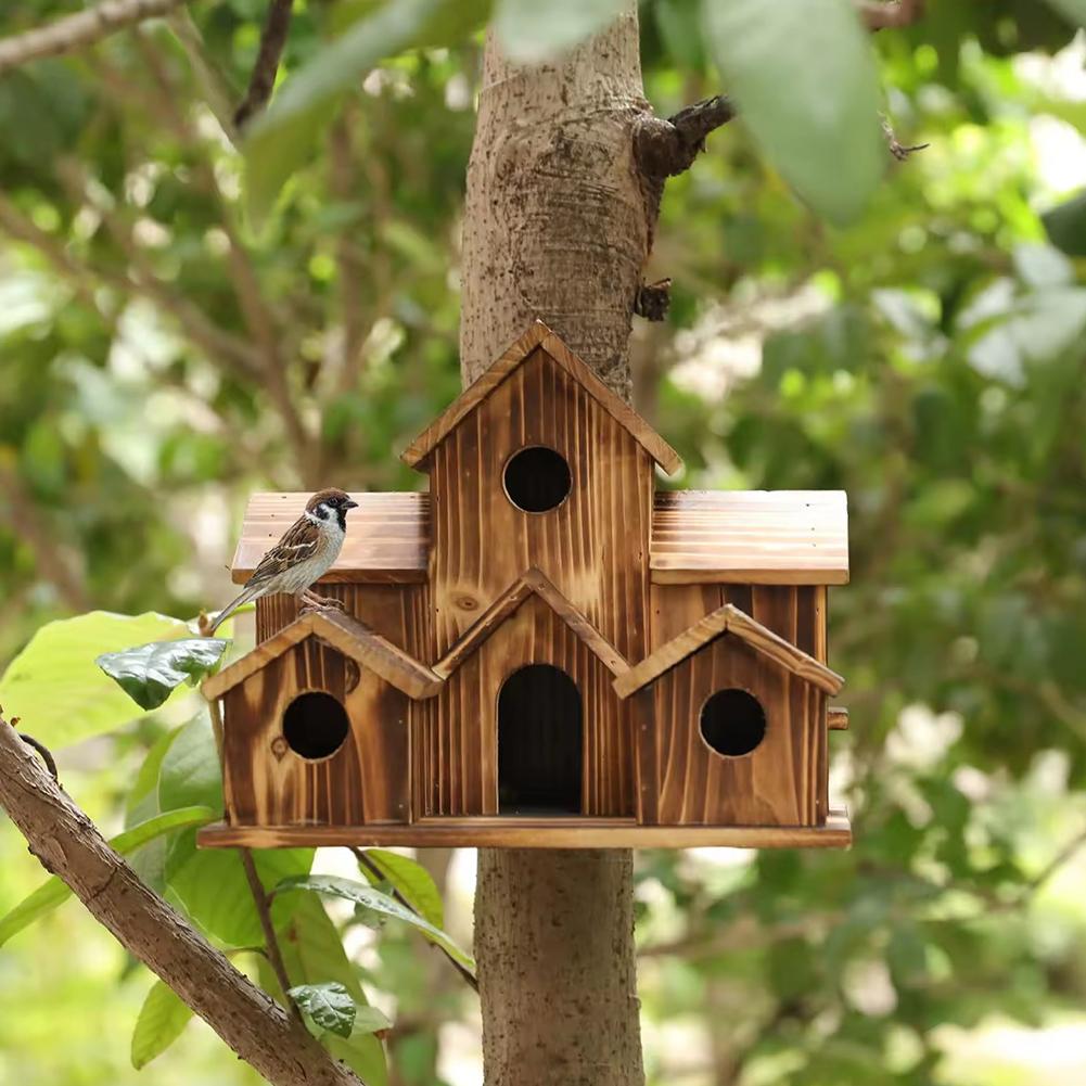 Vogelhäuser für draußen, Außen-Vogelhaus mit 5 Löchern Platz für 5 Vogelfamilien Blaumeise Fink Hängendes Vogelhaus für Garten
