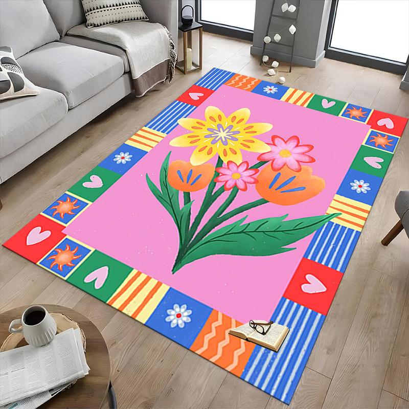 1pc Floral Patchwork Area Rug Soft Flannel Floor Mat for Living Room, Bedroom and Carpet, Sofa Coffee Table Floor Mat, Decorative Rug q14
