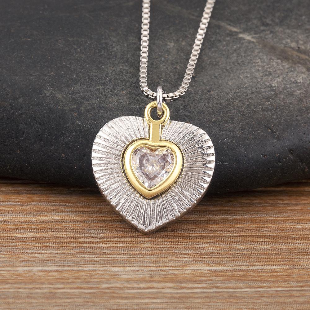 Nidin High Quality Romantic Heart Shape Shiny Crystal Zircon Charm Pendant Necklace 4 Styles For Women Men Luxury Jewelry Gifts