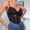 Transparent Lace Flower Camisole Ruffle Suspender Vest Spicy Girl Style Slim Crop Tops  Ladies