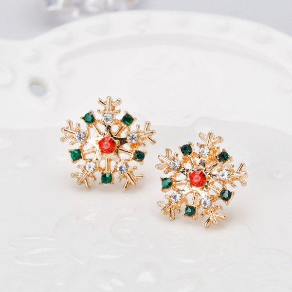 Crystal Christmas Snowflake Zircon Colorful Pearl Earrings Stud For Women Dangle Hook  Xmas Party  Jewelry Gift