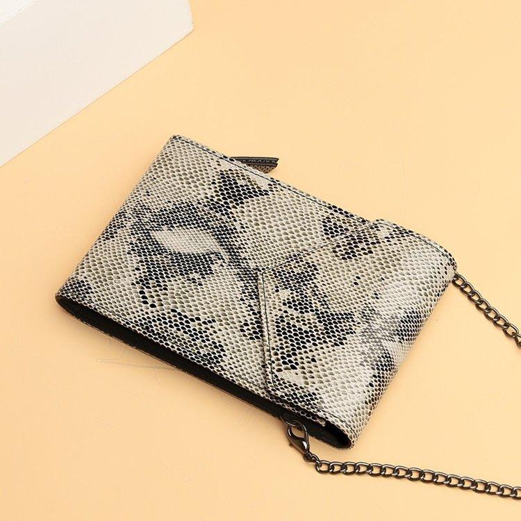 Leather Long Mobile Phone Bag Chain Single Shoulder Oblique Span Women'S Bag Bag Flower Snake Pattern Multi-Function Card Bag Wallet