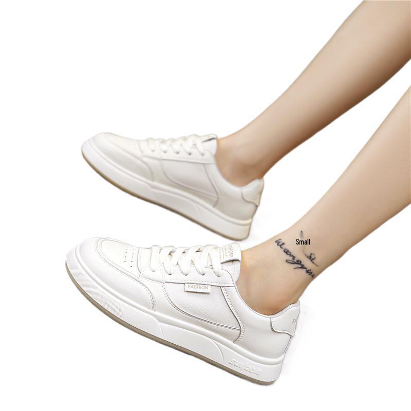 Women's White Versatile Sneakers - Flat, Thick Sole, Stylish 2025 Design for Spring and Autumn