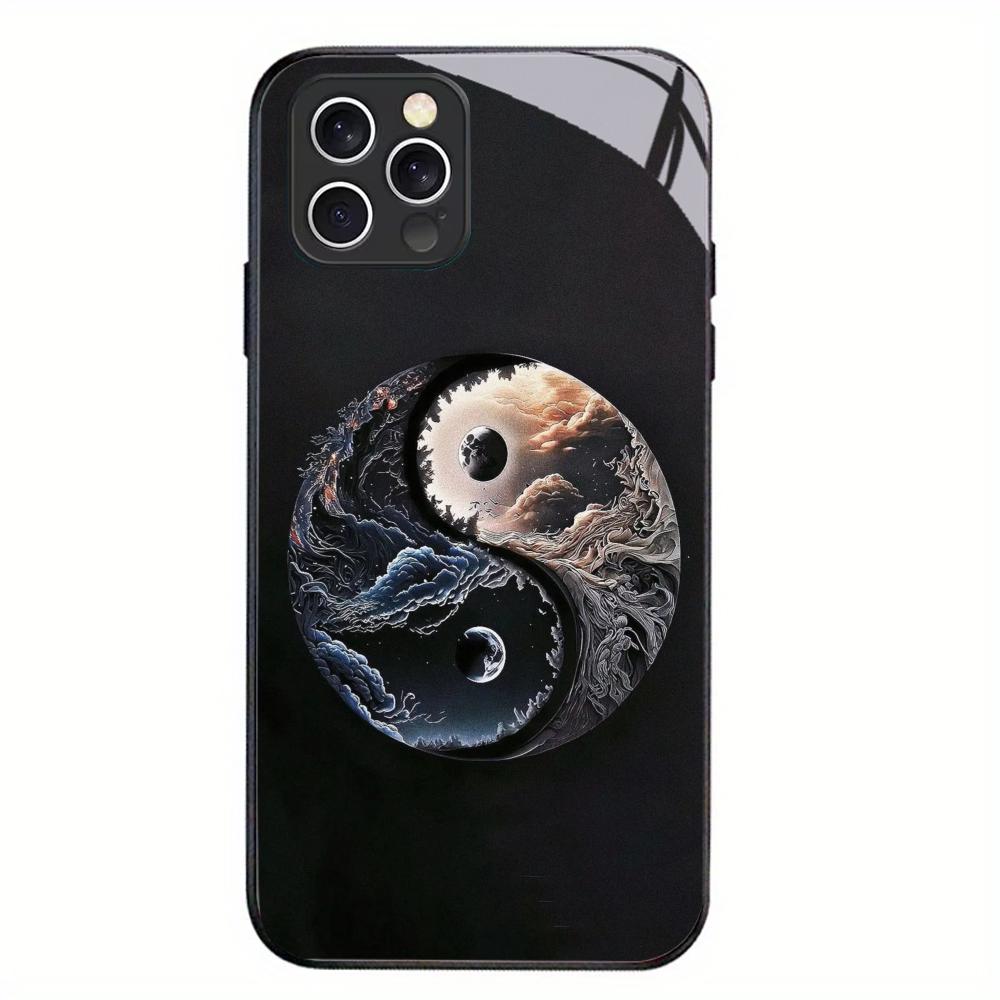 Yin Yang Phone Case Glass Tempered Glass For iPhone 16 15 14 13 12 Pro Max Plus Shock Absorption Hard Glass Phone Back Cover