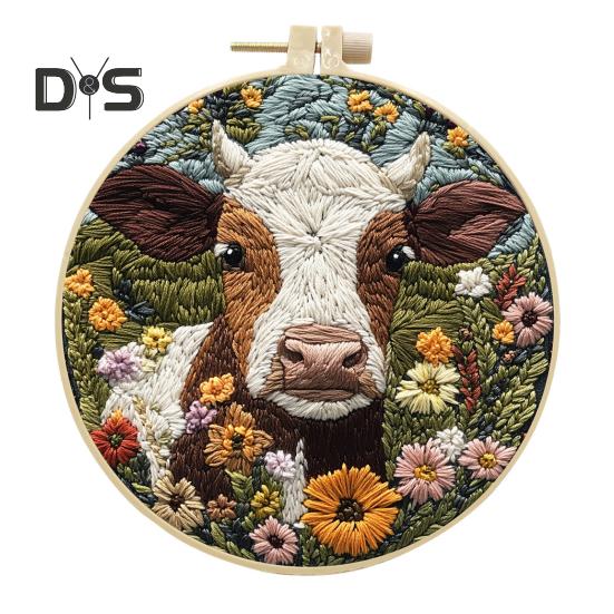 Punch Needle Stickset, Cartoon Highland Cow, DIY Stickset mit Hoop, Punch Needle Starter Craft Kit für Erwachsene und Kinder