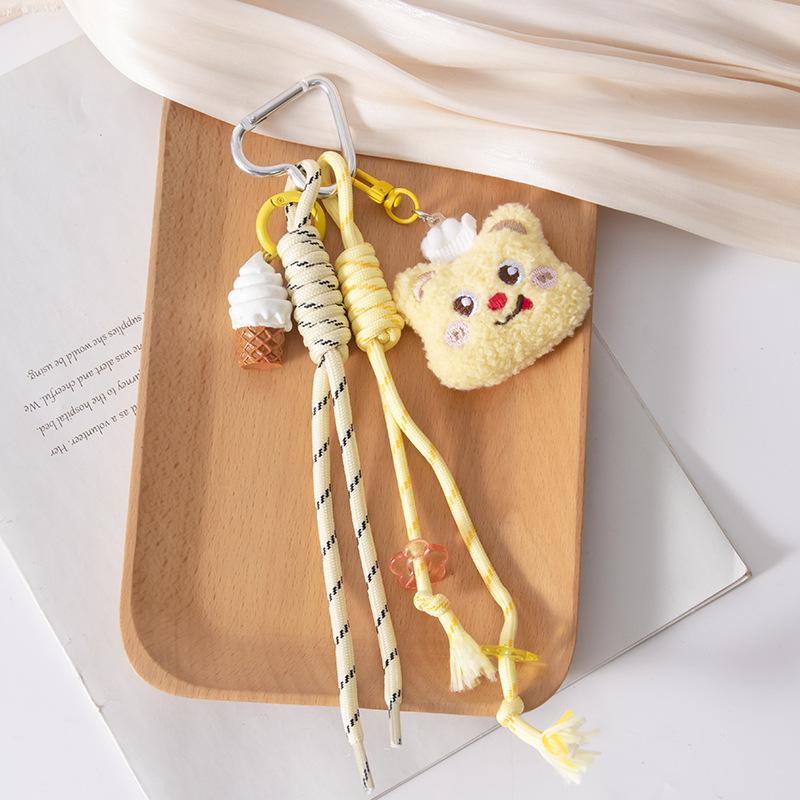 lovers cute Yellow Bear five-pointed star Backpack pendant ice cream braided rope Key Chain decoration