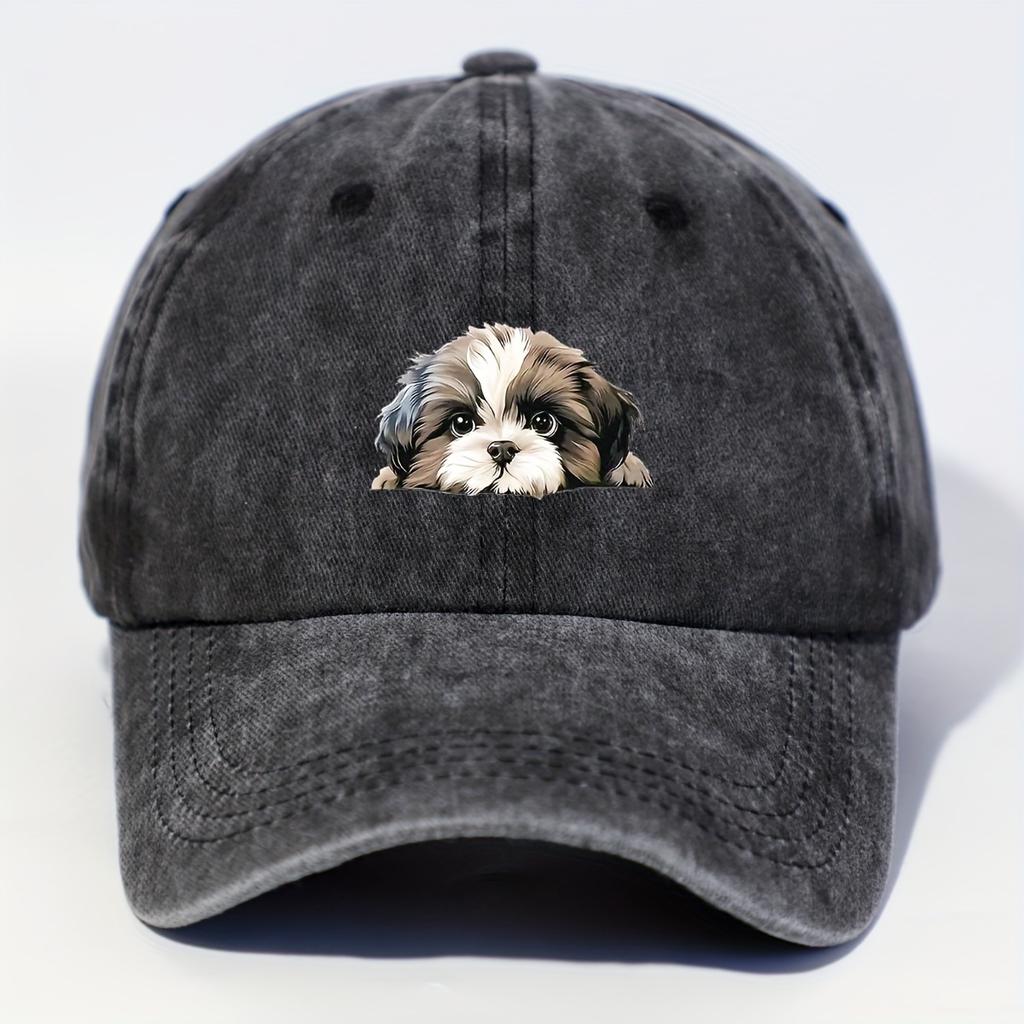 Lying puppy print vintage design for both men and women, outdoor leisure, sun protection, hiking hat